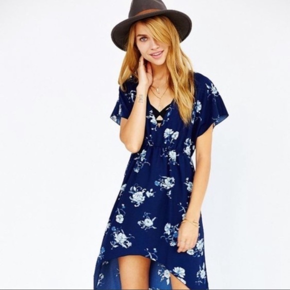 URBAN OUTFITTERS ECOTE Blue Floral High Low Dress - Picture 3 of 11